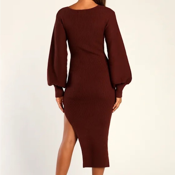 Lulus Autumn Darling Chocolate Brown Balloon Sleeve Midi Knit Sweater Dress - Picture 3 of 10